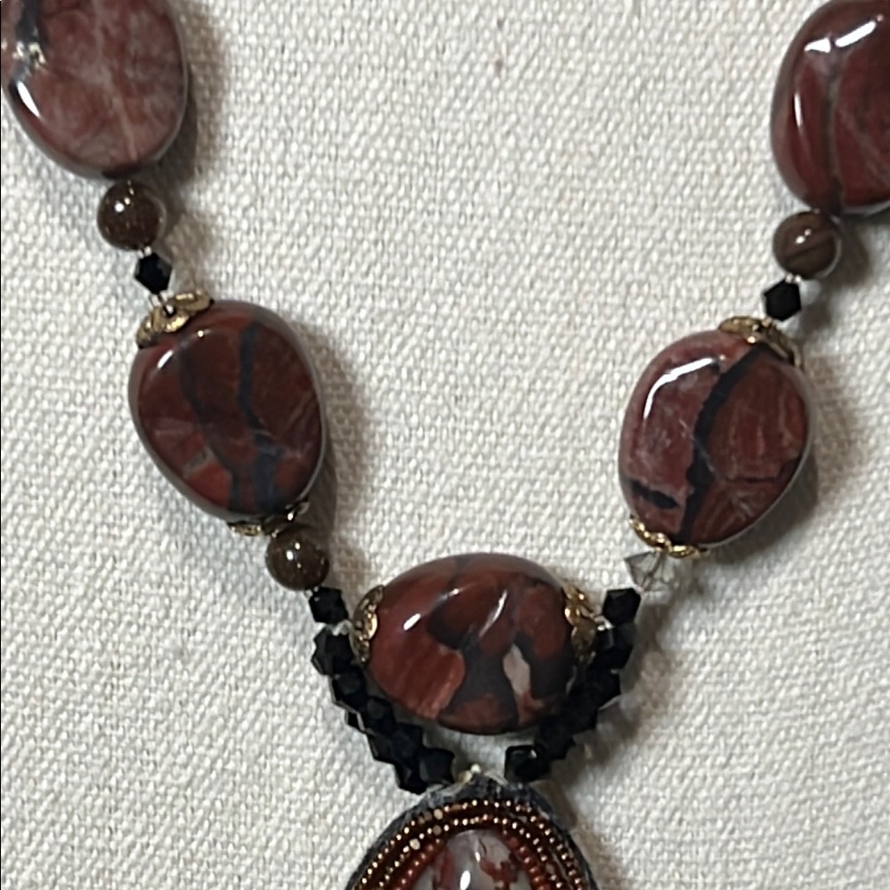 Healing Moss Agate Pendant with Red Jasper & Midnight Sandstone - Picture 3 of 11
